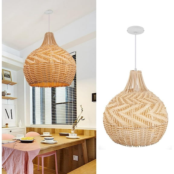 Arturesthome Rattan Pendant Light, Wicker Chandelier Boho Basket Ceiling Lighting Fixture, Large Natural Woven Hanging Lamp for Kitchen Island Sink
