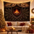 thumbnail image 3 of Burning Logs in Shield Frame with Mountain Peaks, Cozy Vintage Woodcut Art for Cabin Decor Lovers, Rustic Emblem Decor, Housewarming Gift, Tapestry Wall Hanging for Living Room and Bedroom, 3 of 7
