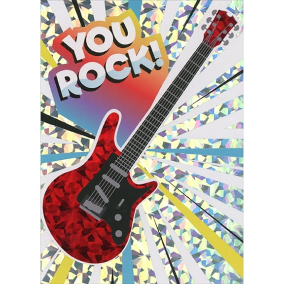 Paper House Productions You Rock: Red Holographic Foil Electric Guitar Juvenile Birthday Card