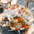 thumbnail image 4 of Round Table Cover 36-44 Inch Pumpkins Fall Waterproof Reusable Table Cloth Round Fitted Vinyl Tablecloth with Elastic Edged for Parties Outdoors, Thanksgiving Wooden Leaves Checkered, 4 of 9
