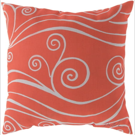 18" Coral Pink and Off-White Nautique Swirls Square Outdoor Throw Pillow