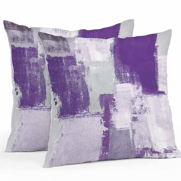 Waterproof Throw Pillow Covers Set of 2, 26x26 Inch Modern Oil Painting Decorative Pillowcases Outdoor Pillow Slip Cushion Covers Set for Couch Tent Purple Grey Abstract Graffiti Art