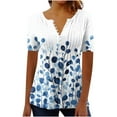 thumbnail image 2 of POROPL Summer Tops for Women Short Sleeve V Neck with Button Pleats Boho Floral Print Tunic Shirts, 2 of 5