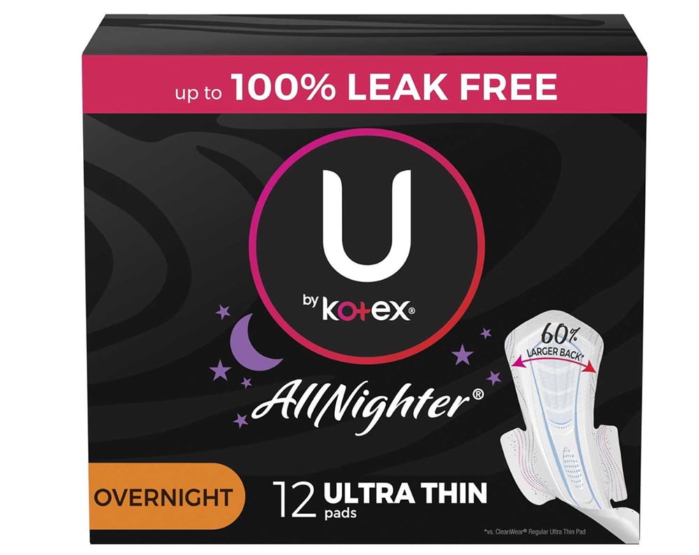 U by Kotex All Nighter Ultra Thin Pads with Wings Overnight - 12 ct
