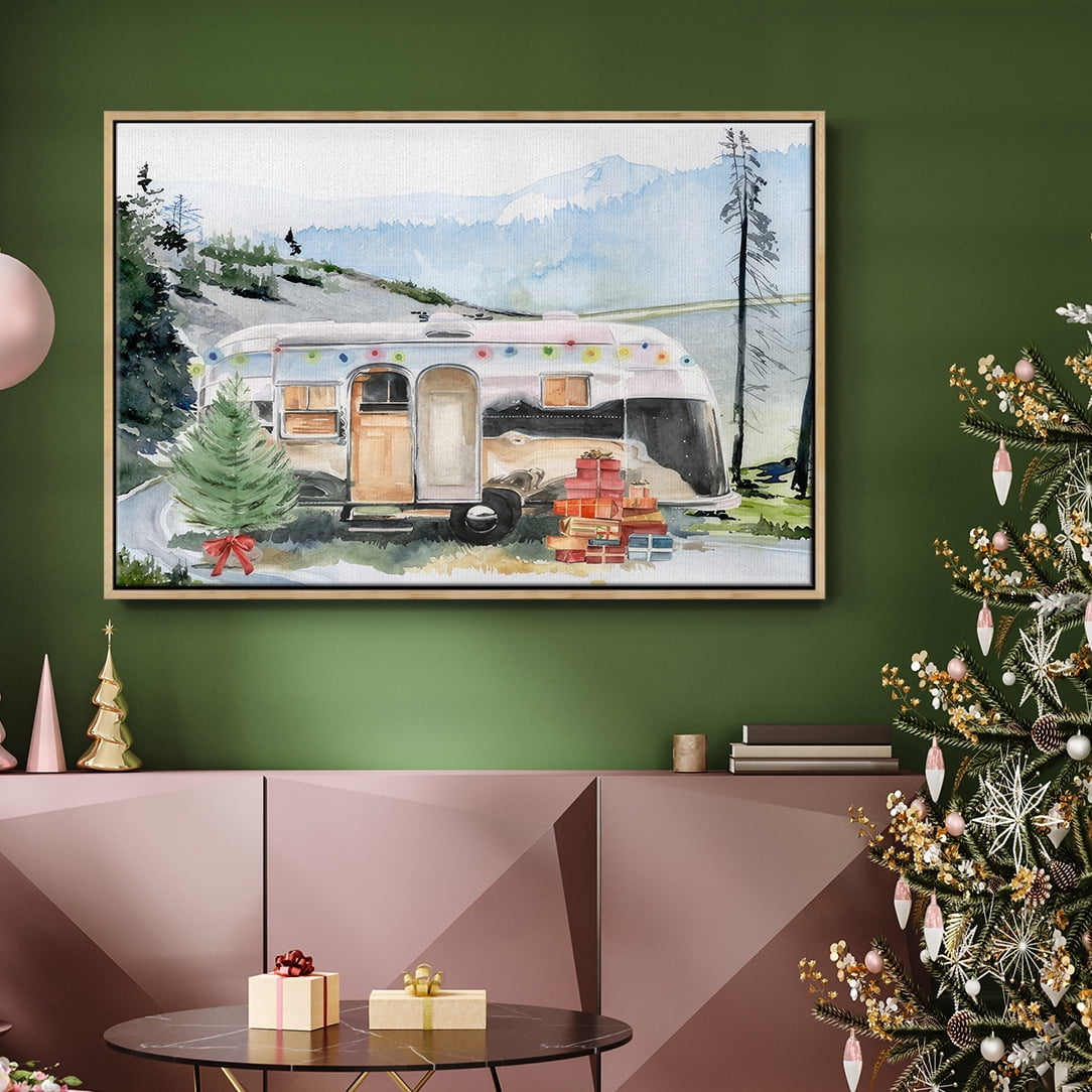 Holiday Vacation I - Framed Gallery Wrapped Holiday Canvas - 27 x 41 - Natural Wood Frame