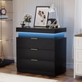 thumbnail image 3 of Black Nightstand with Charging Station LED Lights Sliding Top Drawer Modern Bedside End Table for Bedroom 28.8 Inch Wide, 3 of 17