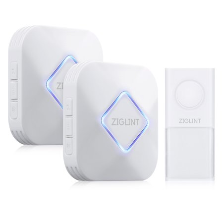ZIGLINT Wireless Doorbell, IP55 Waterproof Door Chime Kit Operating at over 500 Feet Range with 2 Receivers, 58 Chimes, 4 Adjustable Volume Levels and LED Flash, No Batteries Required for