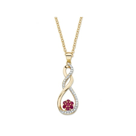 - .35 TCW Genuine Red Ruby and Diamond Accent Infinity Flower Pendant Necklace in 14k Yellow Gold over Sterling Silver 18