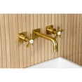 thumbnail image 2 of Kingston Brass KS6127NX Hamilton Double-Handle Wall Mount Bathroom Faucet, Brushed Brass, 2 of 7