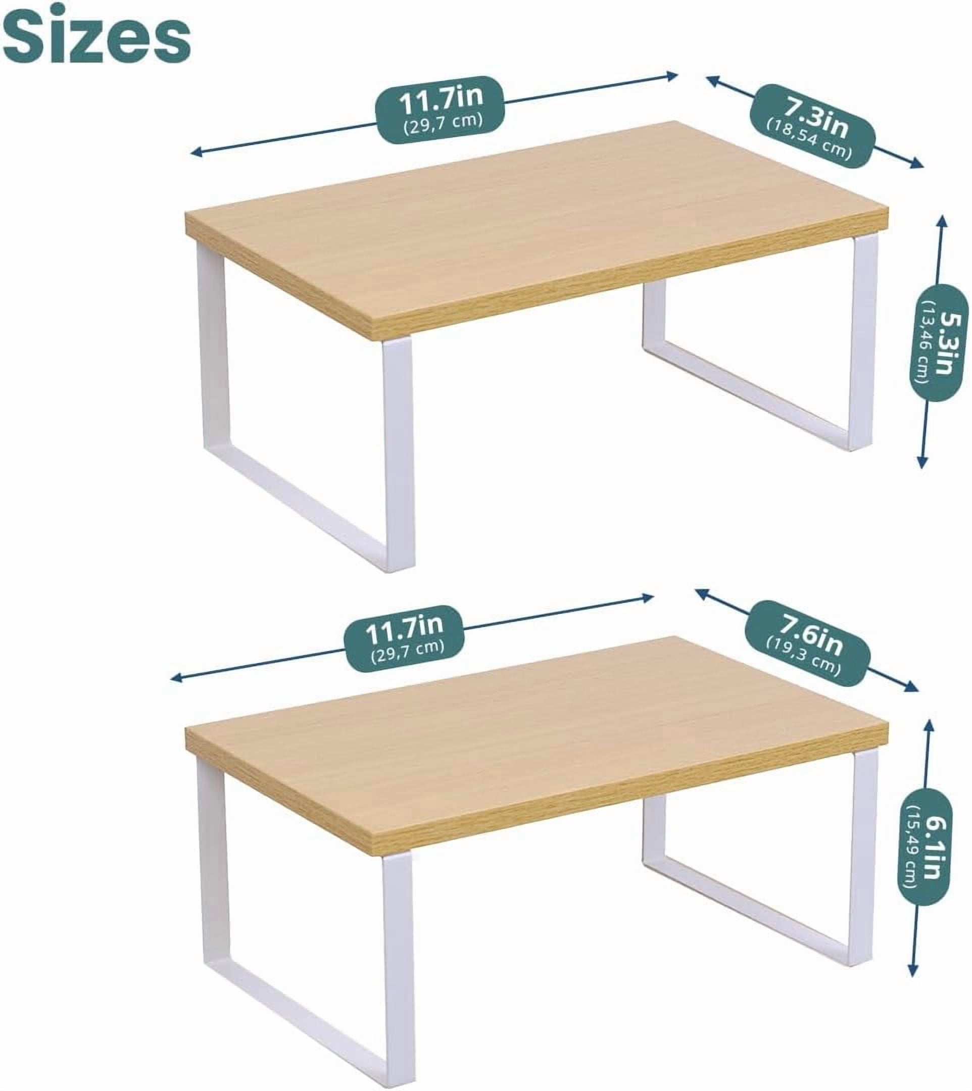 Sben Kitchen Shelf Cabinet Organizer, Set of 2, Counter Shelves, Kitchen Storage, Spice Rack, Stackable, Functional, Metal and Engineered Wood (Bamboo and White)