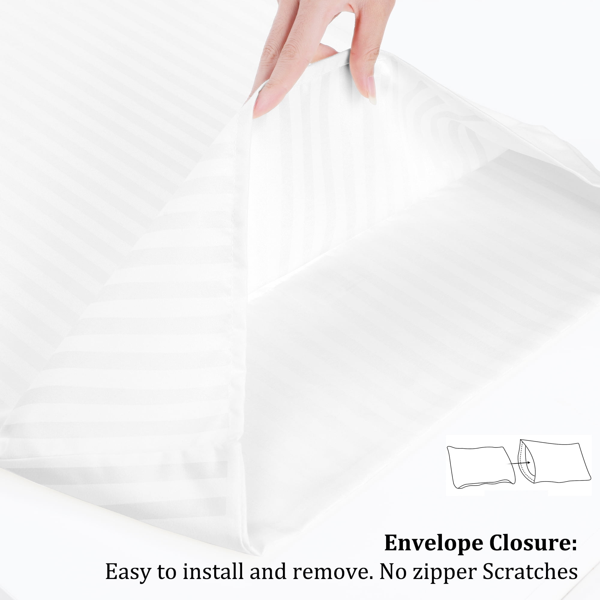 Unique Bargains Soft Durable Set of 2 Microfiber Striped Pillowcase White Standard（20"x26")