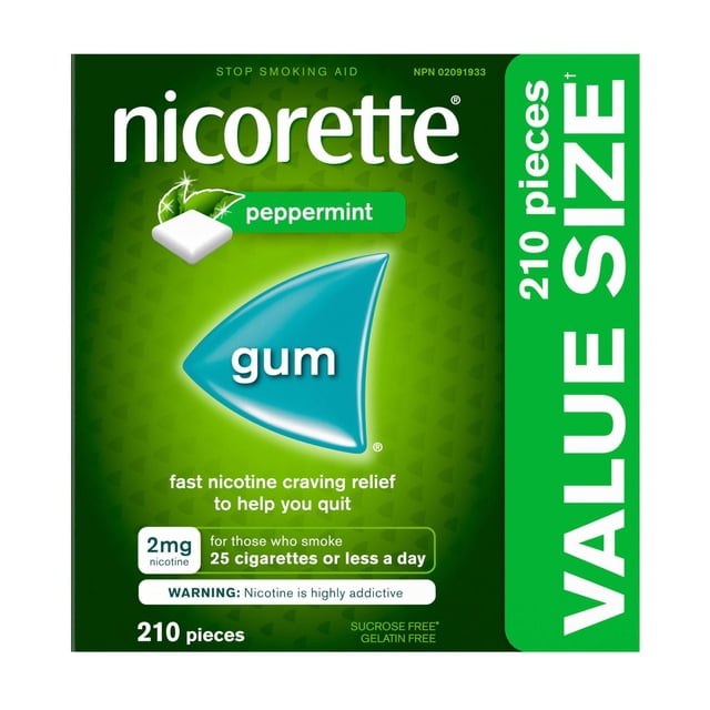 Nicorette Peppermint Gum, 2 mg, Quit Smoking, Nicotine Gum, Smoking Cessation Aid, NRT, Reduce Cravings