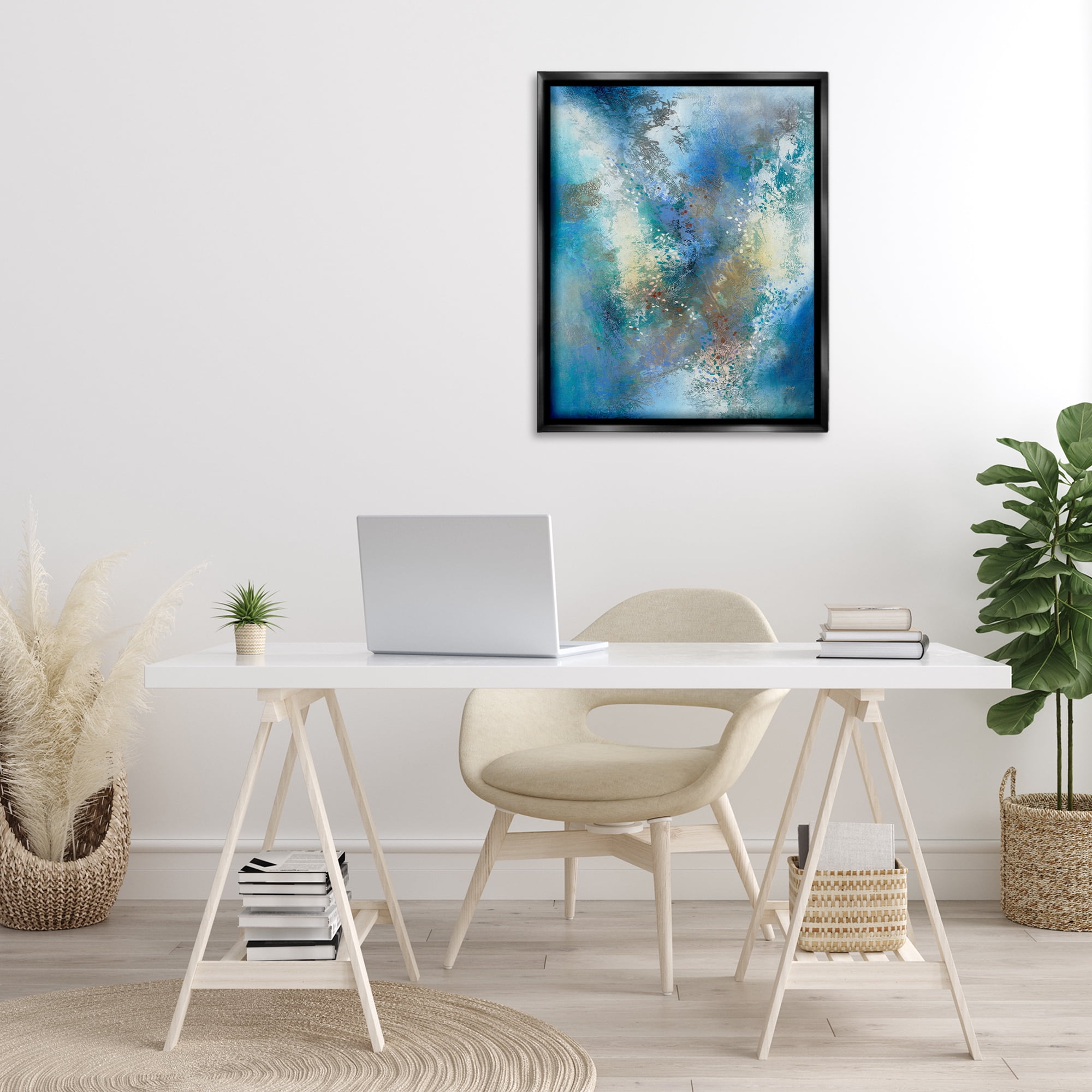 Stupell Industries Fluid Blue Abstraction Abstract Painting Black Floater Framed Canvas Art Print Wall Art, 25 x 31