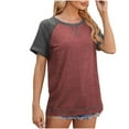 thumbnail image 4 of HOMBOM Summer Tops for Women Red Crew Neck Short Sleeve Solid T-Shirt Top Holiday Tops M, 4 of 5