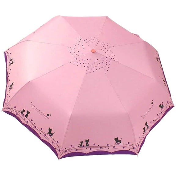 Windproof Compact Travel Folding Cute Cat Umbrella,Auto Open Close Rain&Sun Lightweight Portable Umbrellas with Cover for Kids Women Men