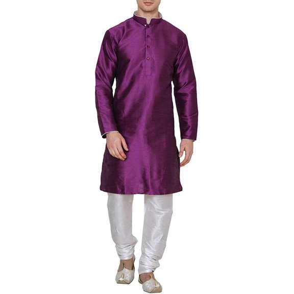 Royal Kurta Men's Silk Blend Kurta Churidar Set, purple