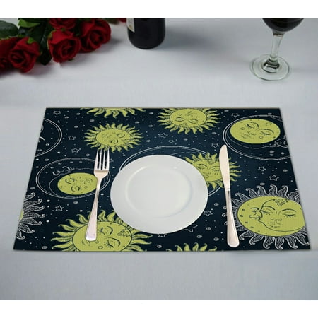 

ECZJNT Sun Moon Stars Children Astronomy Astrology Placemat Table Mat Cup Mat 12x18 inch Set of 2