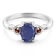 thumbnail image 2 of Gem Stone King 925 Sterling Silver Blue Lapis and Red Garnet 3-Stone Rings for Women (1.50 Cttw, Gemstone, Oval 8X6MM, Available in Size 5, 6, 7, 8, 9), 2 of 4