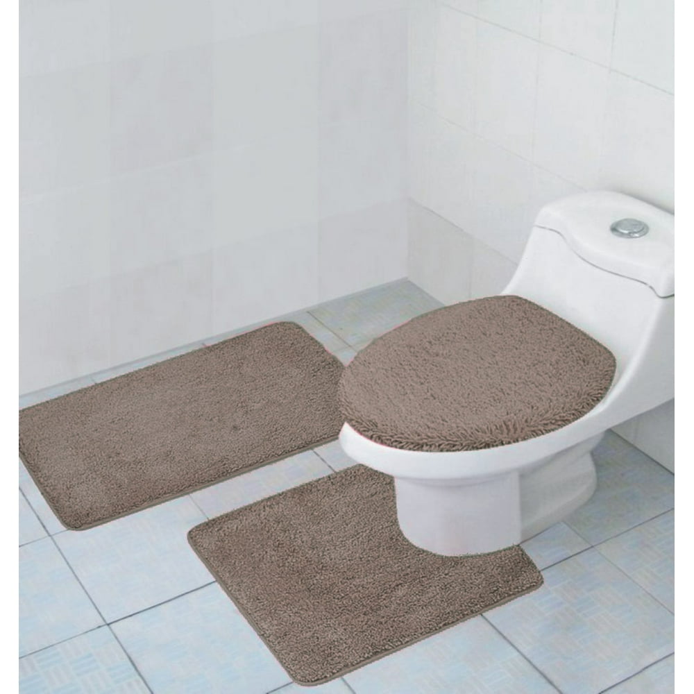 Hailey 3 Piece Bathroom Rug Set, Bath Mat, Contour Rug, Toilet Seat Lid