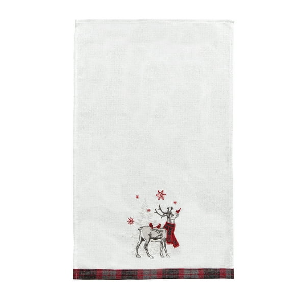 Frosty Deer Plaid Scarf Christmas 100% Cotton Flour Sack Dishtowel