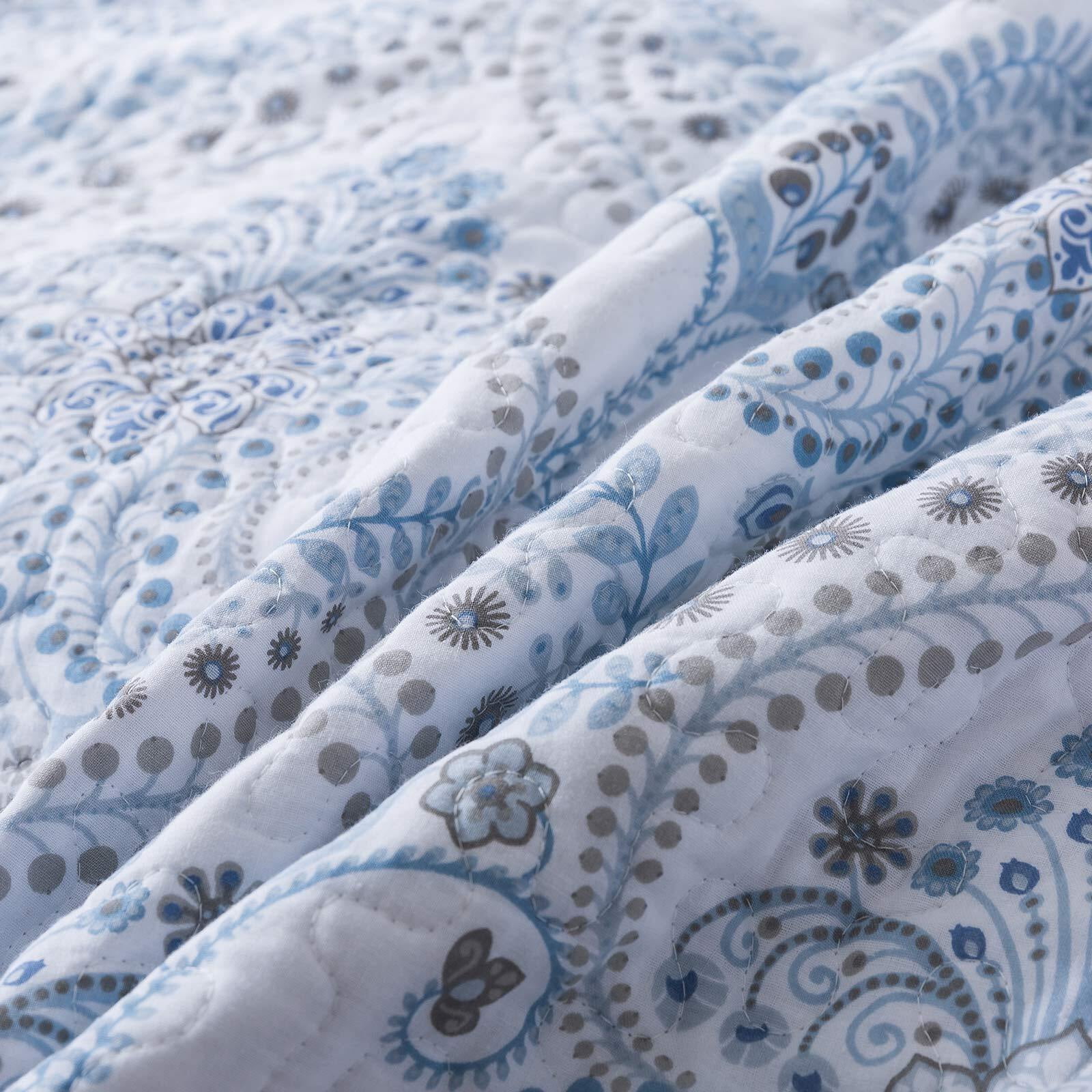 HoneiLife Blue Cotton Quilt Set, King - Reversible (3-Piece)