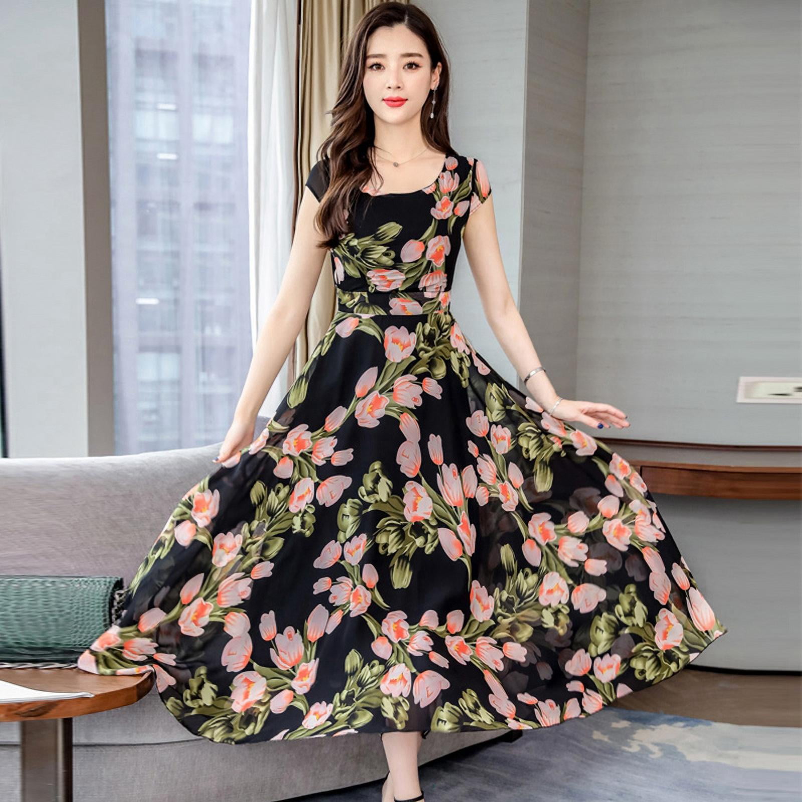 Vintage Floral Print Summer Dress for ...