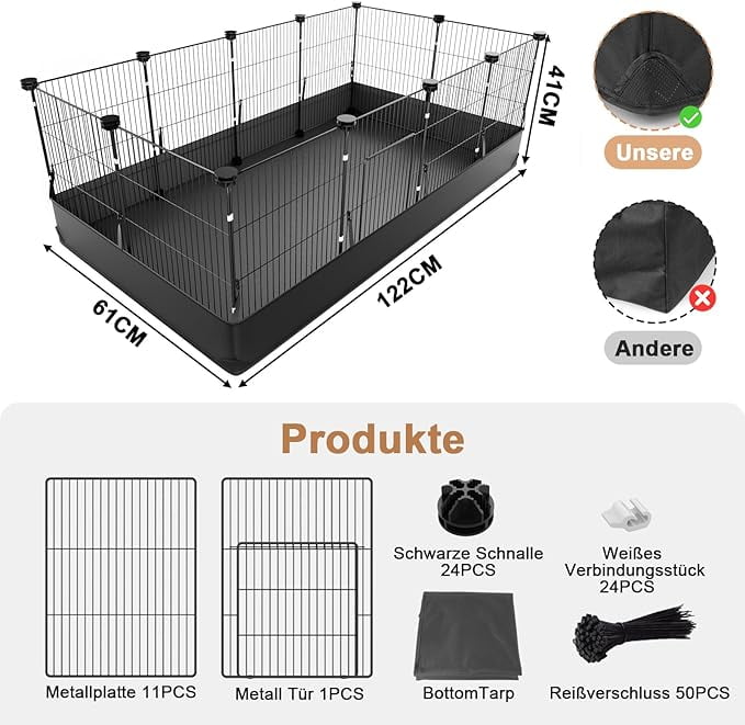 X XBEN 48" Guinea Pig Cages, Small Aniamal PlayPen with 600D Oxford Waterproof Linner, 12 Panels Triple Fixing C&C Cage 48''L X 24''W X 16''H