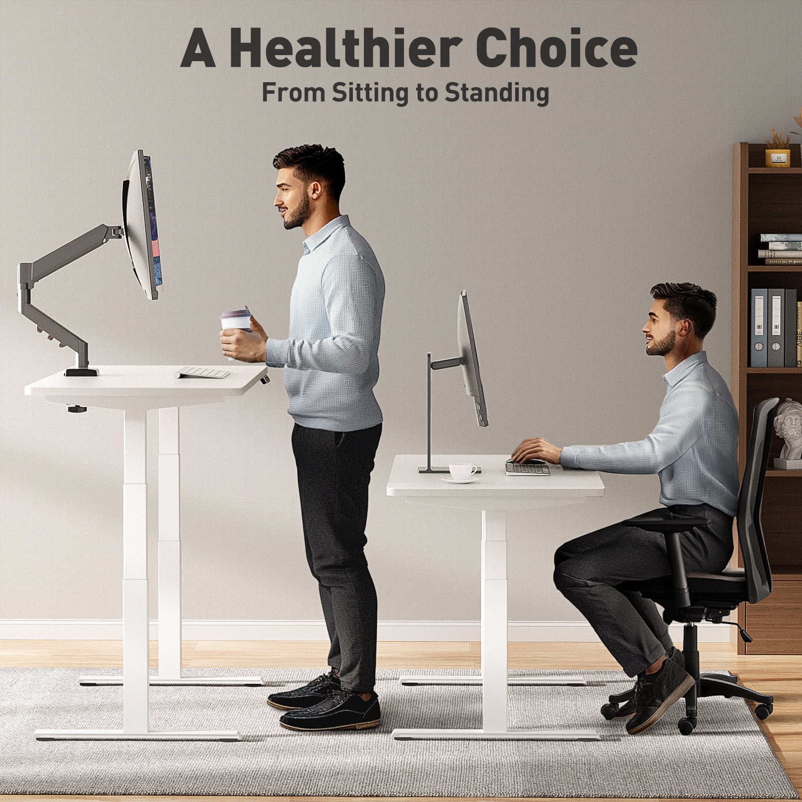 VVENACE Electric Standing Desk Frame, Double Motor Adjustable Stand Up Desk Base, 286 lbs Weight Capacity, Three Section Column Computer Desk for Home and Office (White Frame only)