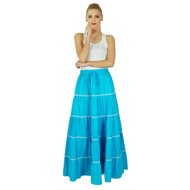 Bimba Jupe Longue Évasée en Coton pour Femmes Boho Maxi Bas Taille Élastique Vêtements