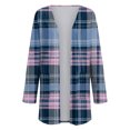 thumbnail image 6 of idosla Women's Open Front Long Cardigan Draped Snap Buffalo Plaid Shirt Kimono Cardigan Knit Sweater (Navy, M), 6 of 7