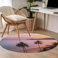 thumbnail image 5 of Summer Beach Sunset Landscape Round Area Rugs 3 ft, Coastal Ocean Palm Tree Cloud Sky Wave Washable Small Area Rug with Non-Slip Sturdy Edge Binding Round Front Door Mat Floor Carpet for Entryway, 5 of 9