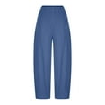 thumbnail image 6 of QUINDOS Women Pants Casual Wide Leg Long High Waisted Pants Cotton Linen Pull on Loose Trousers, 6 of 6