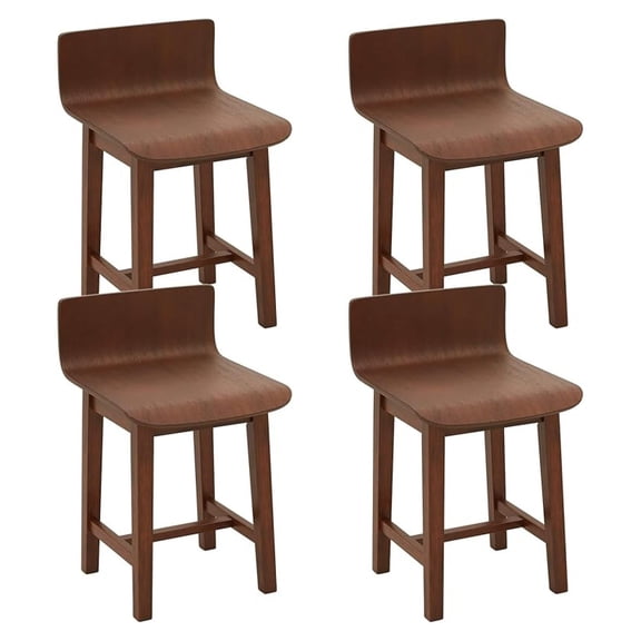 Swivel Dining Chairs Set of 4, Farmhouse Kitchen Chairs with Low Backrest and Curved Seat, Accent Side Chairs with Solid Rubber Wood Frame for Dining Room, Restaurant, Walnut