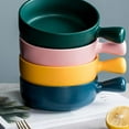 thumbnail image 3 of Round Ceramics Baking Plate Practical Household Handle Baking Tray Fruit Salad Plate for Home Kitchen Bakery (Yellow), 3 of 8