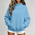 thumbnail image 4 of Cropped Pullover Oversized Sweatshirt Women Casual Loose Stand Collar Long Sleeve Pullover Solid Blouse Sweatshirt Tops With Pocket Light Blue L, 4 of 8