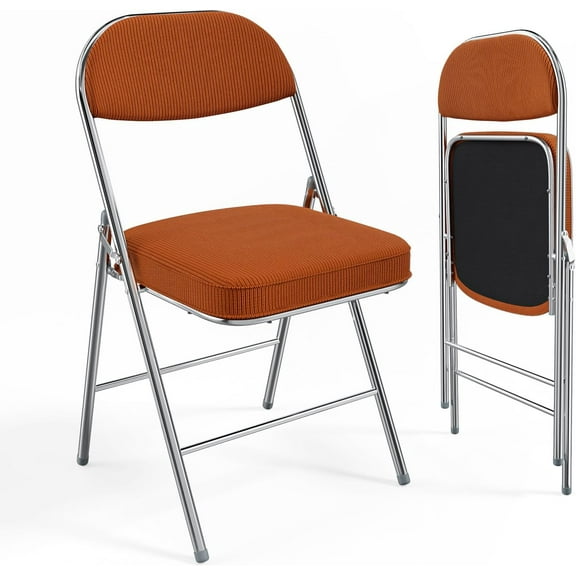 YYEAN Folding Chairs with Padded Seat & Backrest, Metal Frame, Durable Corduroy Fabric, 350 lbs Capacity– Ideal for Weddings, Parties, Office Events-Orange 2
