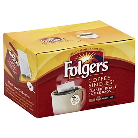 Folgers Coffee Singles Classic Roast Coffee Bags, 6 Ounce, (Pack Of 38)