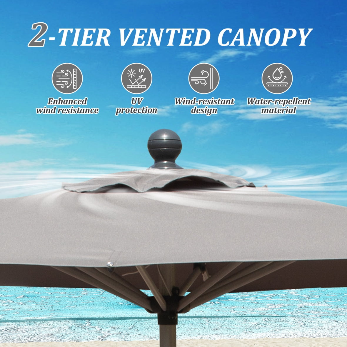 4'x6' Rectangle Patio Umbrella with Crank and Tilt - UV Resistant Outdoor Market Umbrella, Grey, Aluminum Frame 6 Reinforced Ribs for Pool Deck Garden, 250g Polyester Fade-Resistant Canopy