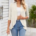 thumbnail image 5 of JGGSPWM Womens Dressy Casual Tops 3/4 Sleeve Shirts Open Front Cardigan Teen Girl Tunic Solid Ruffle Shrugs Cardigans Casual Elegant Outwear Beige M, 5 of 8