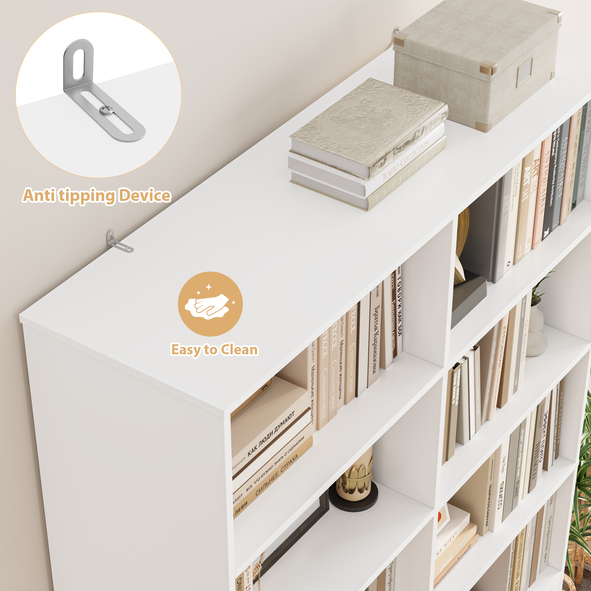 Hiphuta 71"H x 47.2"W Standard Bookcase, Tall Bookcase for Bedroom, Living Room and Office, Freestanding Display Storage Shelves, White