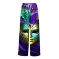 thumbnail image 4 of LWavelet Comfort Fabric Feather Print Wide Leg Pants Women Mardi Gras Festive Wear Army Green S, 4 of 5