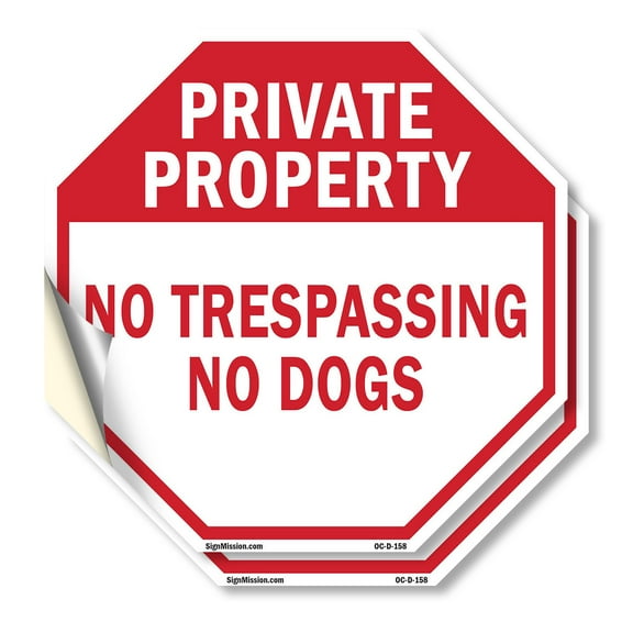 Private Property No Trespassing No Dogs (2 Pack) 4 inch X 4 inch Octagon Vinyl Label Decal Sticker Weather Resistant, UV Protected for Workplace, Made in the USA