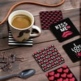 thumbnail image 3 of Inkdotpot Set of 6 Drink Coasters Easy Clean 4-inch SquareCoastersCork Base,Reusable,Love, 3 of 8