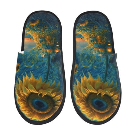 Balery Sunflower Castle Starry Sky Slient Indoor Furry Fleece Comfort House Shoes Soft Non-Slip Home Shoes Cotton slippers House Slippers-- Large