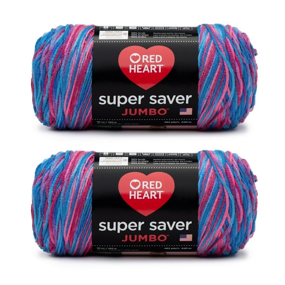 Red Heart Super Saver Jumbo Bonbon Yarn - 2 Pack of 283g/10oz - Acrylic - 4 Medium (Worsted) - 482 Yards - Knitting/Crochet