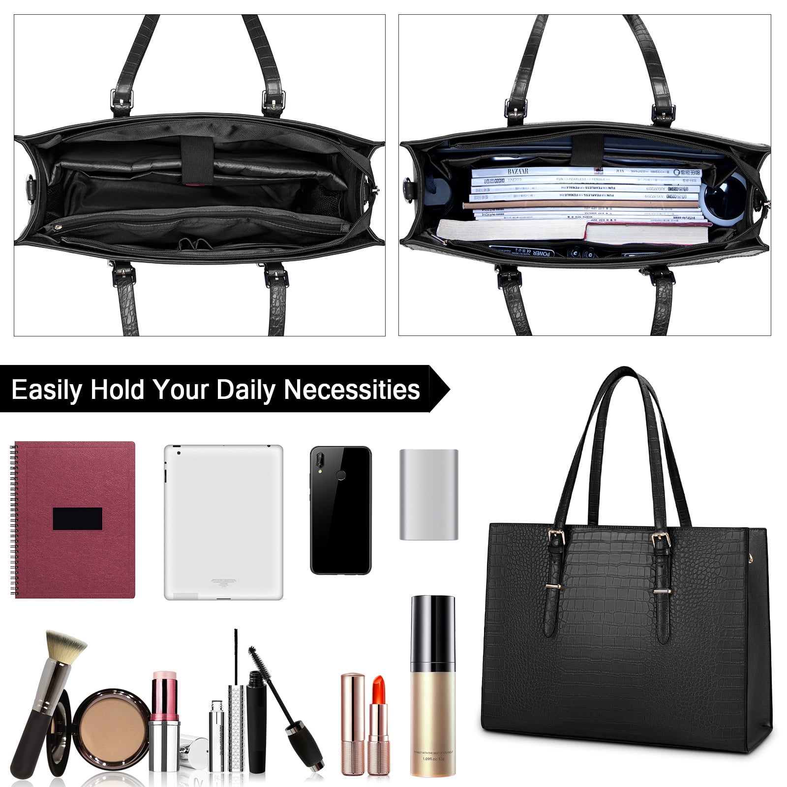 Lubardy 15.6 Inch Laptop Tote Bag for Women Waterproof Leather Handbag Classy Large Capacity Computer Briefcase for Work Professional Shoulder Bag Business Office