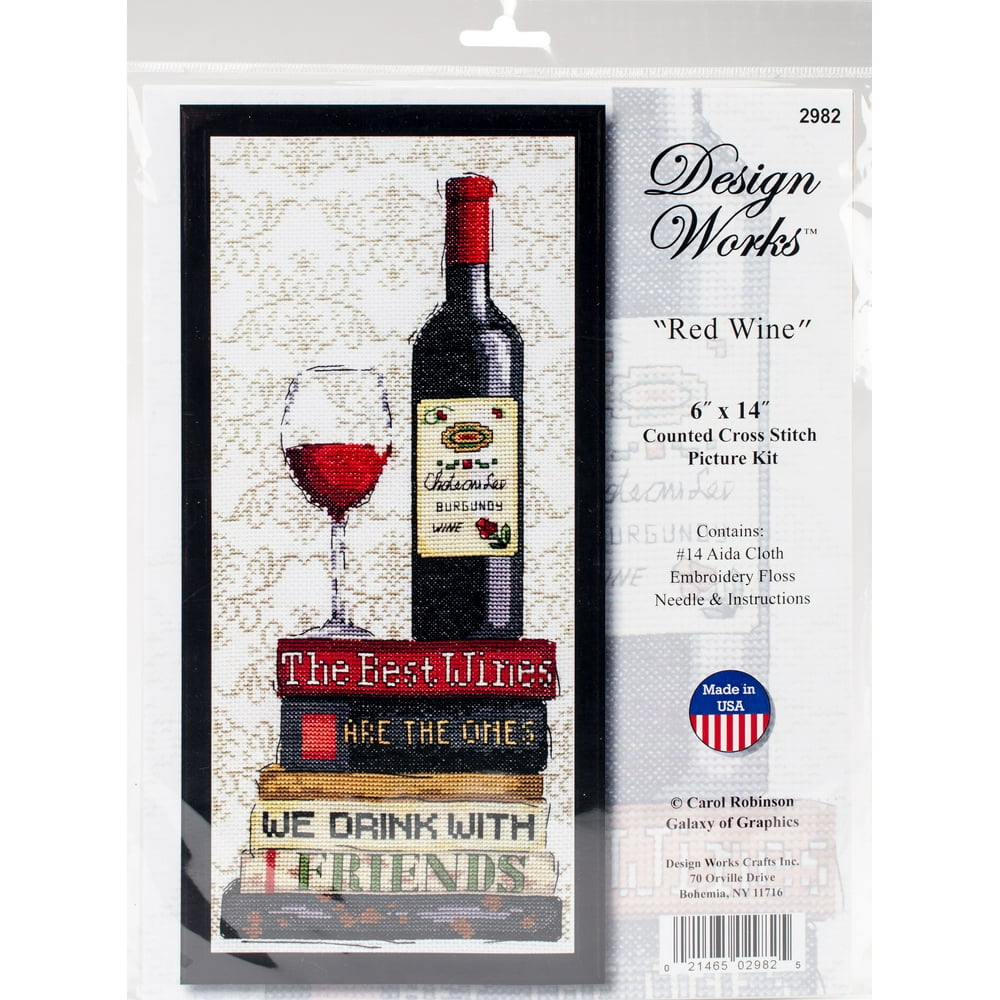 Design Works Counted Cross Stitch Kit 5"X7"Red Wine (14 Count)
