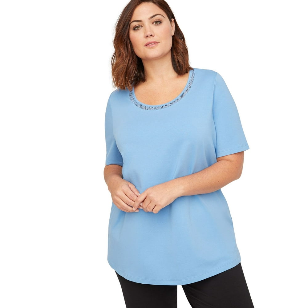 Catherines - Catherines Women's Plus Size Suprema Embroidered-Neck Tee ...
