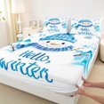 thumbnail image 3 of Manfei Hello Winter Queen Sheet Sets,Cartoon Xmas Snowman Flat Sheet,White Blue Queen Fitted Sheet For Girls Kids,Breathable Home Decor,4-Piece, 3 of 7