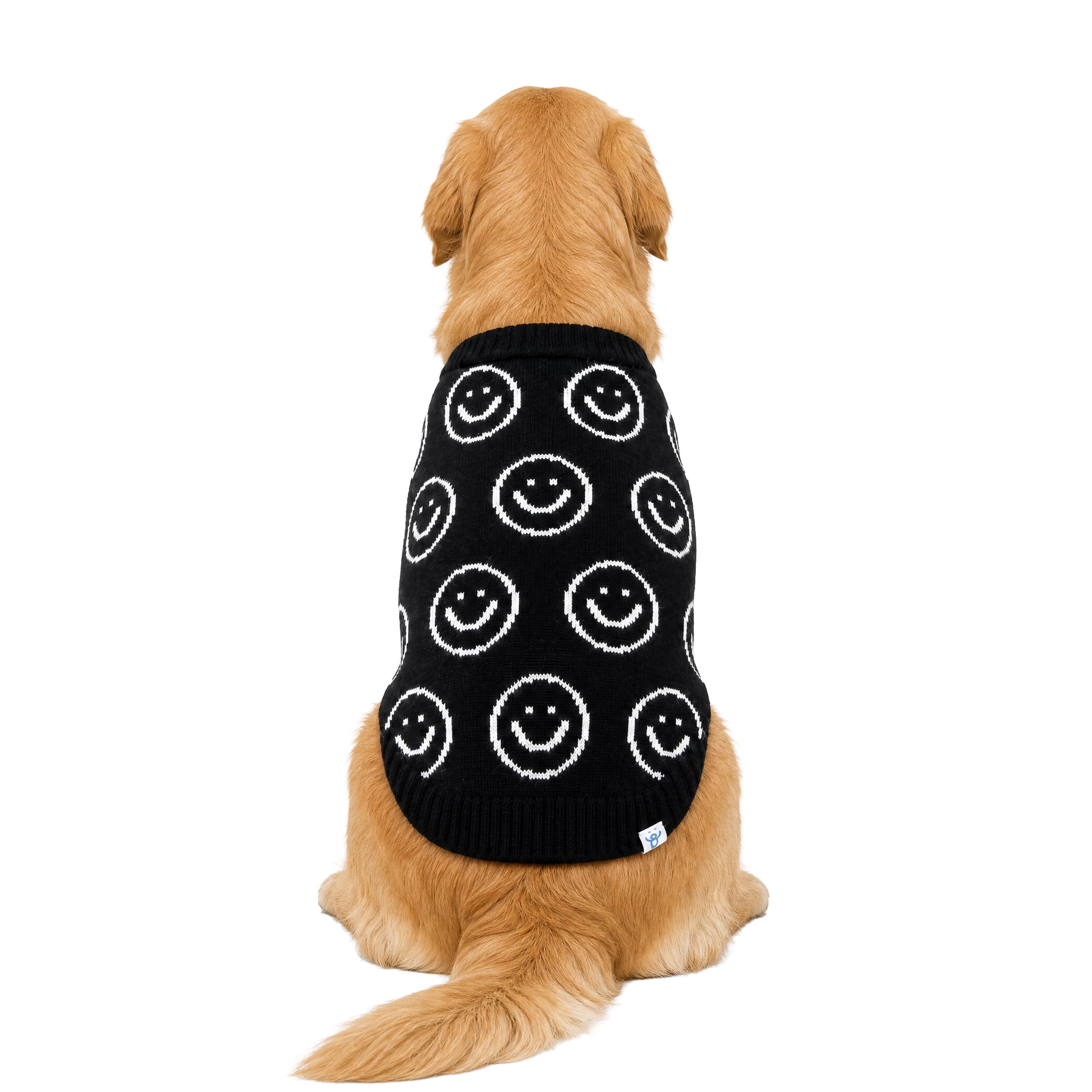 Oodles Smiley Face Fall Dog Sweater, Black, XL